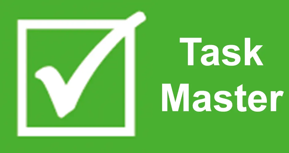 Square cropped version of the Task Master logo, showing the checkbox with the tick and the “Task Master” label on a bright green background.
